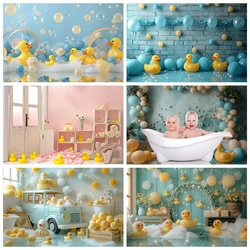 Newborn 1st Birthday Portrait Photography Backgrounds Custom Little Yellow Duck Toy Bubbles Bathroom Baby Shower Decor Backdrops