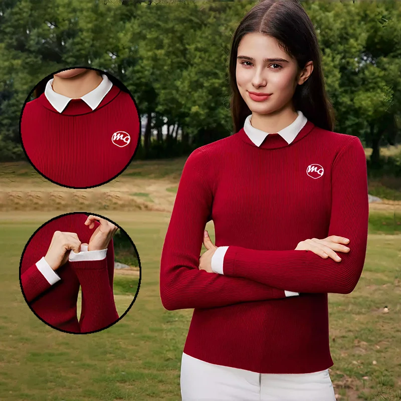 

New Golf Women's Knitwear Collared Long-Sleeve Warm Sweater Ladies Fashionable Casual Tops Windproof Knitted Polo Shirts