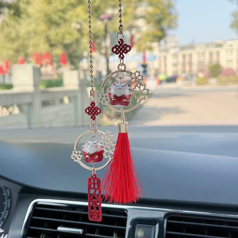 Cartoon Lucky Cat Accessories Hanging Pendants Cute Ornament for Girls Auto Rearview Mirror Decoration Car Accesories Interior