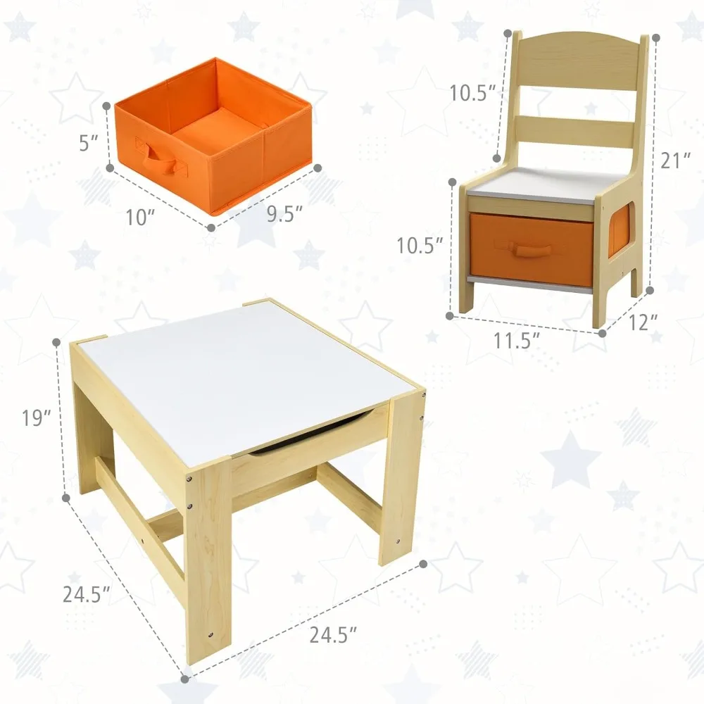 Juego de mesa y silla para niños, 3 en 1, mesa de actividades de madera con cajón de almacenamiento, mesa desmontable