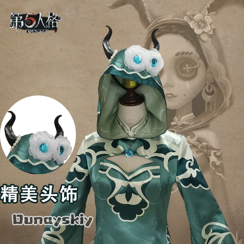 Anime Game Identity Ⅴ Fiona Gilman Priestess Cosplay Costume Green Sexy Chinese QIPAO Fiona Gilman Wig Accessories Uniform Set view 4