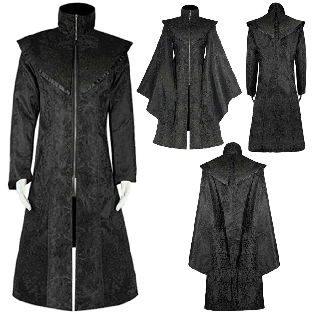 

Medieval Cosplay Gothic Wizard Black Overcoat Clothing Halloween Outfits Costume Carnival Party Roleplay Suit For Men Male