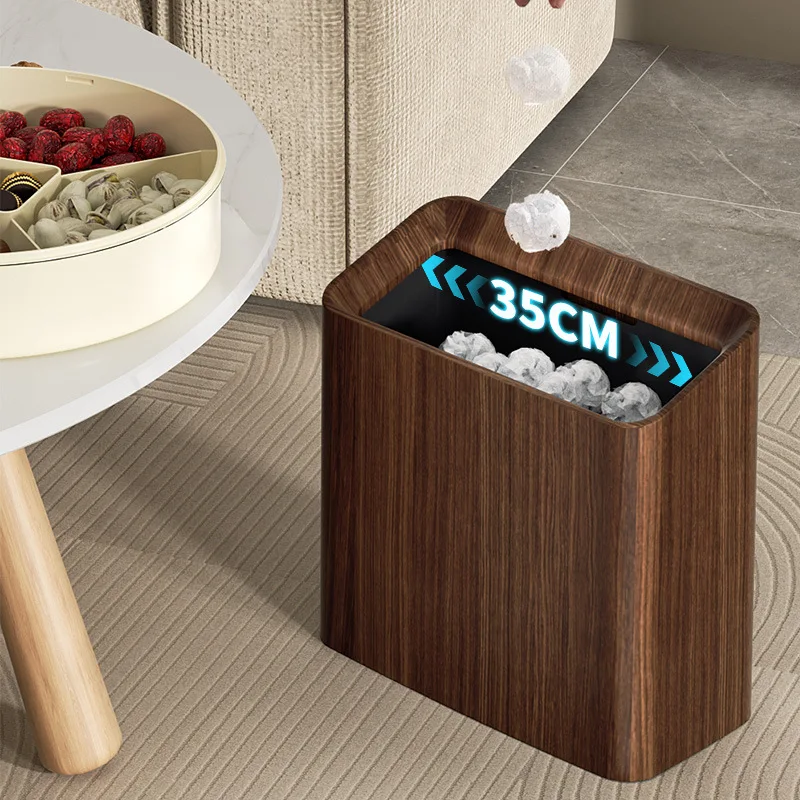 

Wood Grain Trash Can Garbage Bin Home without Lid Stylish Portable Toilet Paper Basket Waste Basket for Hotel Office Toilet