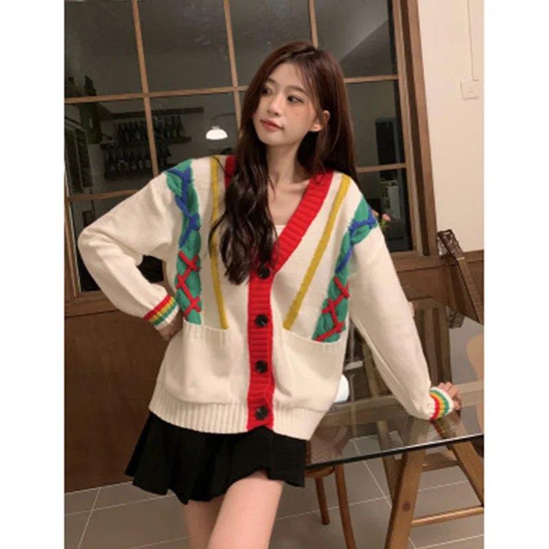

Women's Fashion New Style White Long Sleeves Knitted Sweater Temperament Comfortable Cardigan Versatile Coat Autumn and Winter