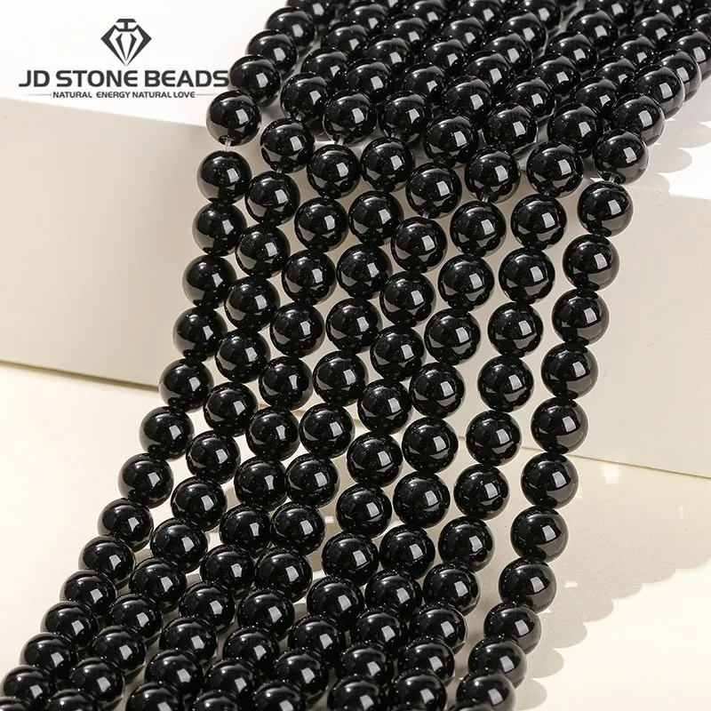 Perles en obsidienne noire naturelle, perles d'espacement lisses et rondes pour la fabrication de bijoux, accessoires de collier à breloques Diy