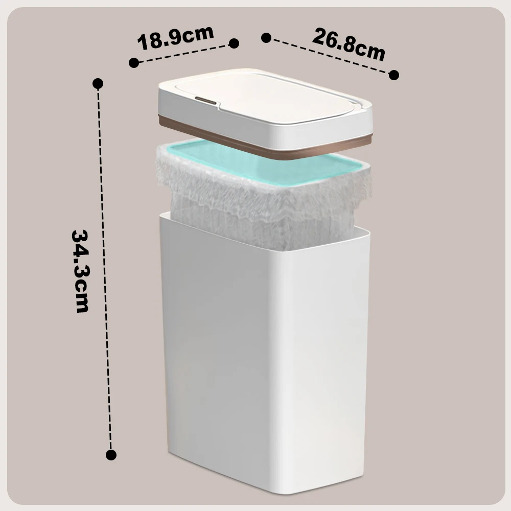 15/18L Smart Sensing Trash Can Automatic Wastebasket White Narrow Trash Can Kitchen Bathroom Waterproof Electric Trash Can