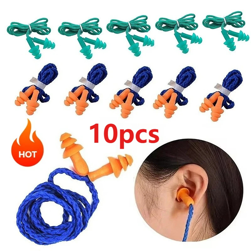 10pcs Earplugs Noise Cancelling Ear Plugs Sleep Earplugs Reusable Silicone Earplugs with String Banded Washable Corded Ear Plugs