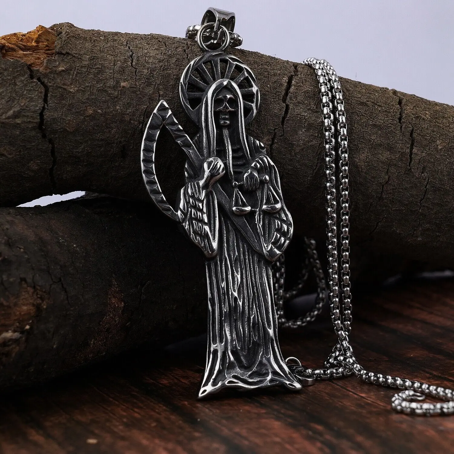 Holy Saint Death Santa Muerte Grim Reaper Pendant Stainless Steel Necklace Chain