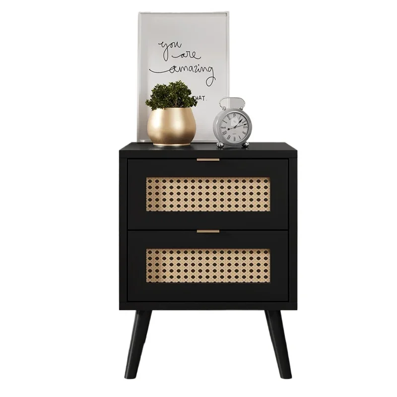 

Трехдверный современный роскошный буфет из черного дерева с элементами ротанга