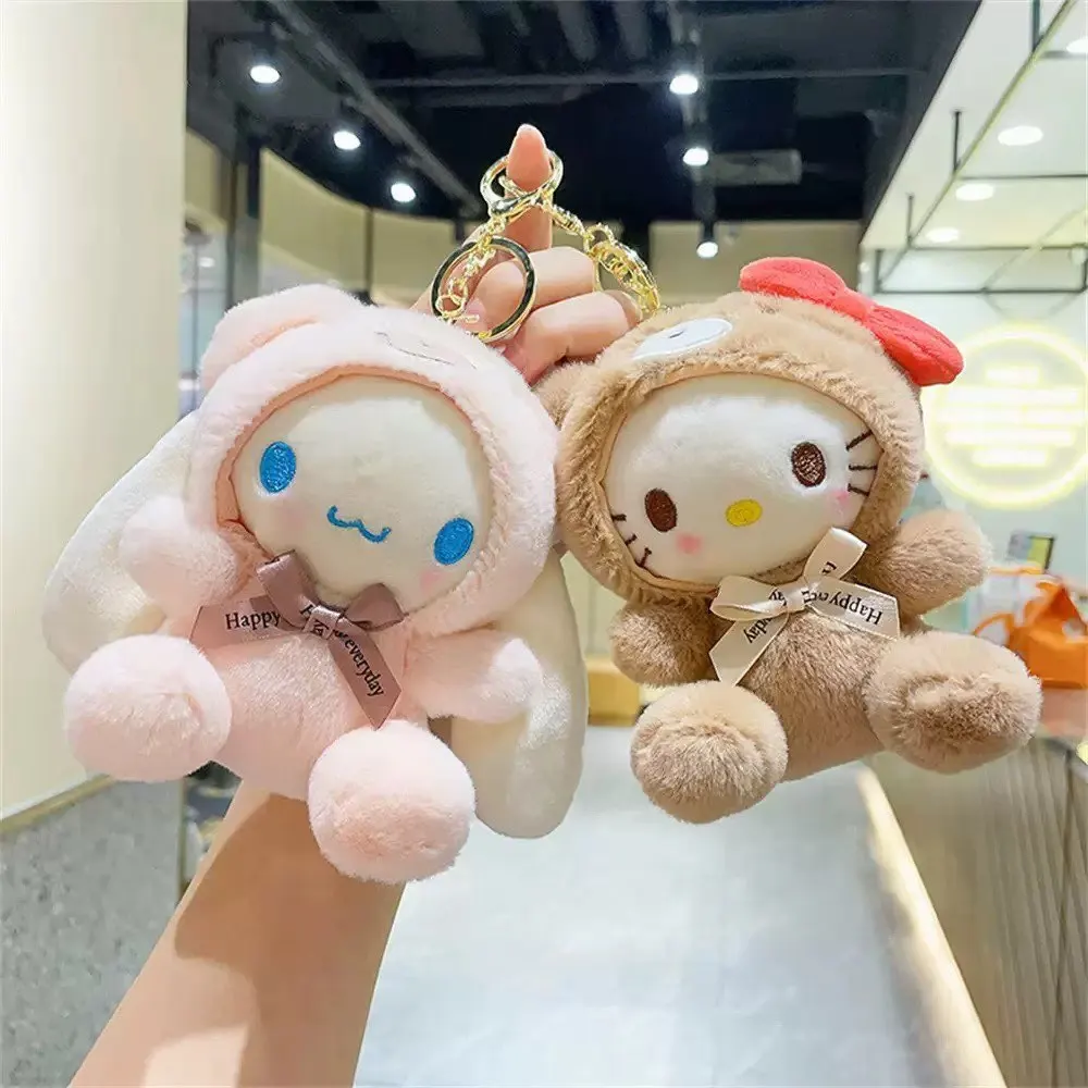 Sanrio Plush Doll Keychain Hello Kitty Melody Cinnamoroll Pochacco Cute Key Ring Cartoon Plushies Bag Accessories Gifts Toys
