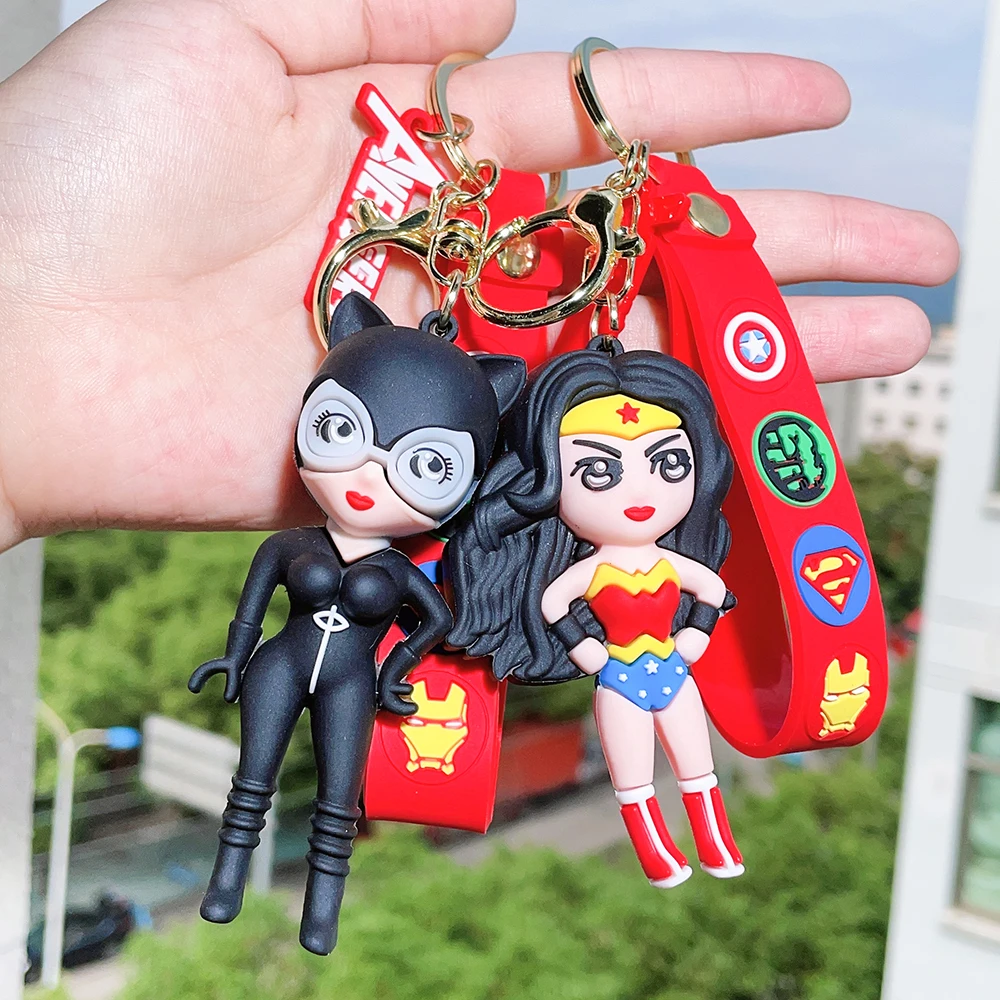 Comics Super Hero Silicone Keychain Cartoon 3D Batman Superman The Flash Wonder Woman Key Chain for Fans Bakcpack Accessories