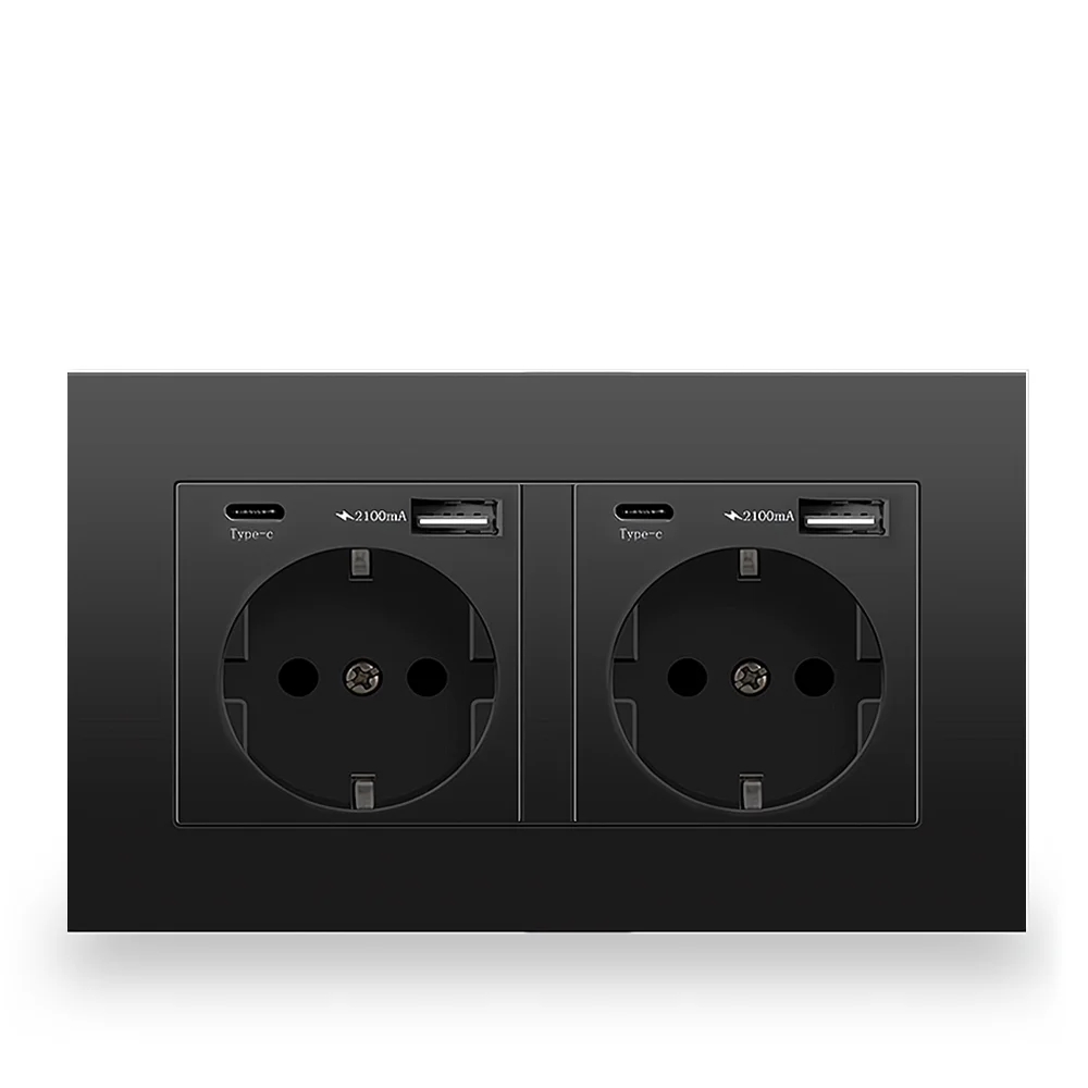 Eiomr eu standard steckdose, einfach und doppelt 220v 16a weiß schwarz pc panel eu steckdose, wand usb typ c stecker steckdose für zu hause