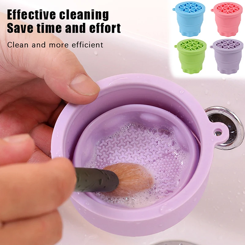 

Silicone Folding Makeup Brush Cleaning Cup Puff Cleaning Bowl Eyeshadow Brushes Washing Soft Mat Beauty Tool For Cleaning Drying