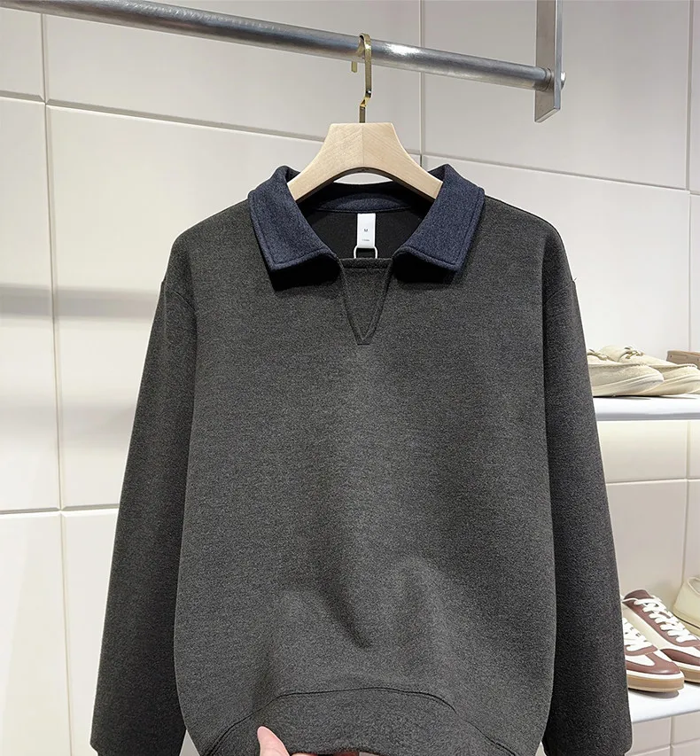 Men Splice Collar Loose Casual Pullover Sweatshirts Autumn Winter Streetwear Vintage Fashion Hoodies Sweatshirts Coat Tops