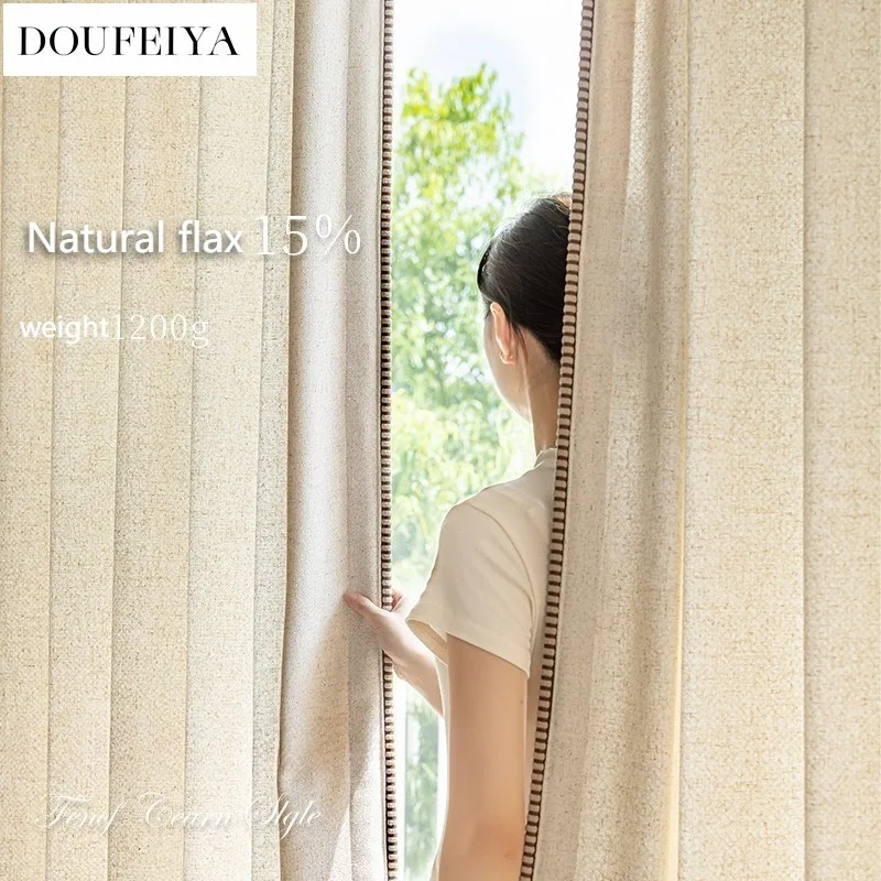 

Japanese Cotton Linen Luxury Simple Semi-shading Curtains for Living Room Bedroom Dining Custom Size Blackout Grace Tulle Decor