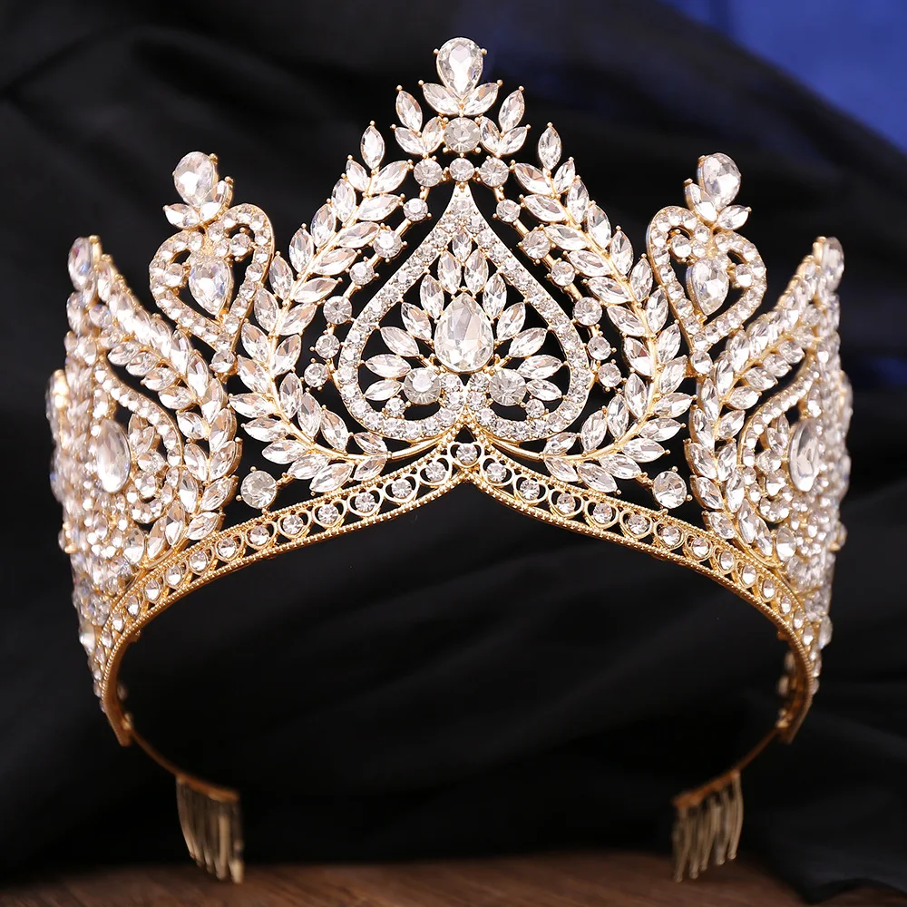 DIEZI Baroque Luxury  AB Crystal Opal Tiara Crown For Women Elegant Queen Princess Tiara Wedding Party Hair Dress Jewelry