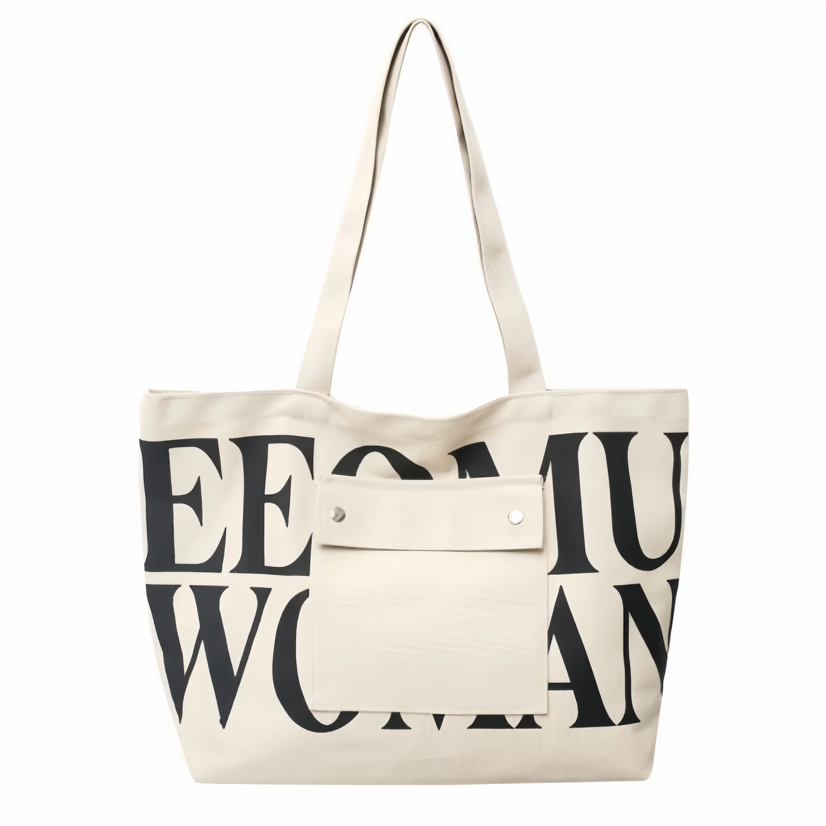 Gentle Woman Canvas Tote Bag Large Capacity Letter Print Shoulder Bag Casual Shopping Handbag with Pocket