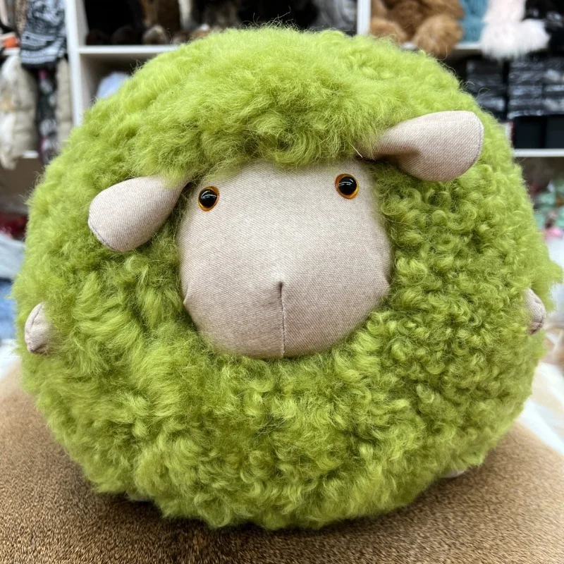 Fluffy Round Sheep Plush Pillow Soft Stuffed Animal Toy Cute Home Decor Fur Wool Material Plush Toy Birthday Gift for Kids
