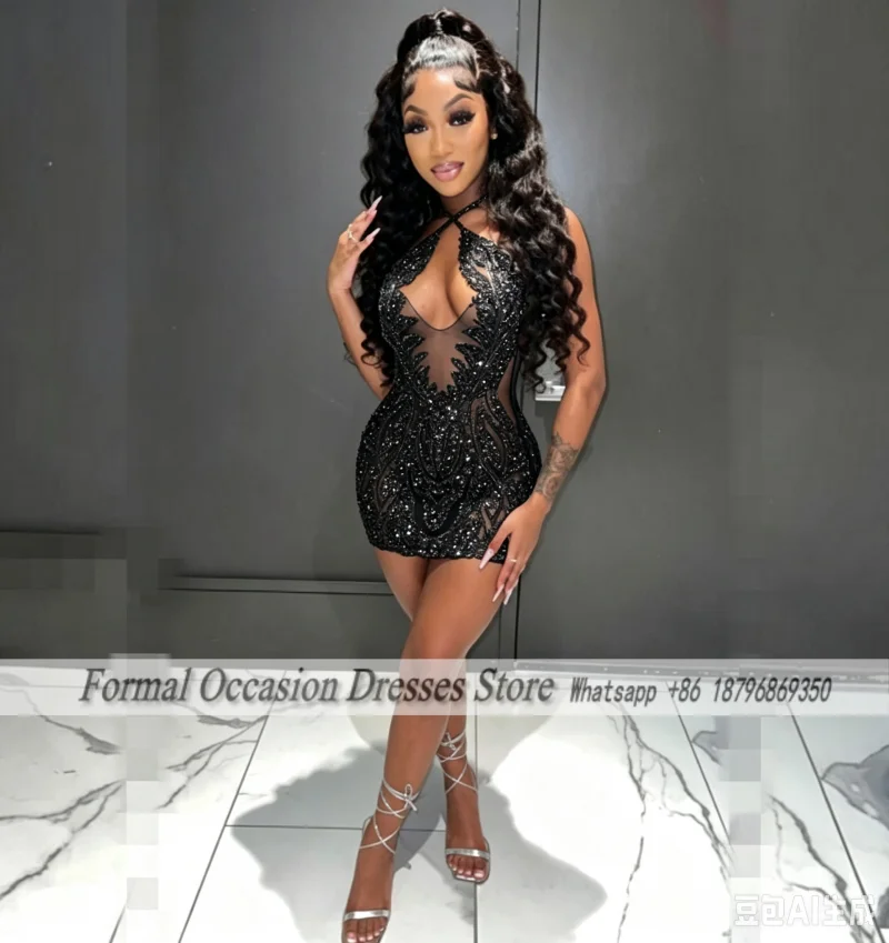 Stunning Crystal Birthday Dresses For Black Girls Rhineston Short Prom Dress 2026 Cocktail Gowns Party Outfits Customizd