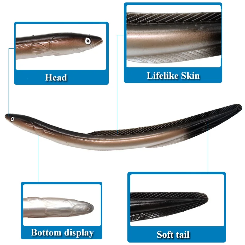 1pc Soft Eel Bait 30cm 58g Artificial Fishing Grub Lures Jigging Silicone Bass Pike Minnow Plastic Swimbait Needfish Tackle