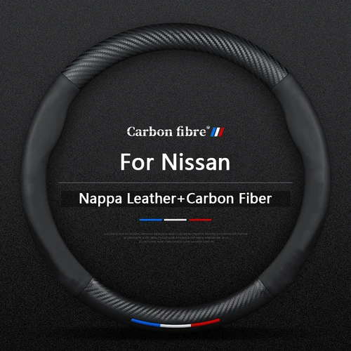 Protector de cuero para volante de coche, fibra de carbono, para Nissan Altima Livina Quest x-trail Cefiro Qashqai Livina Geniss GTR 350Z 370Z