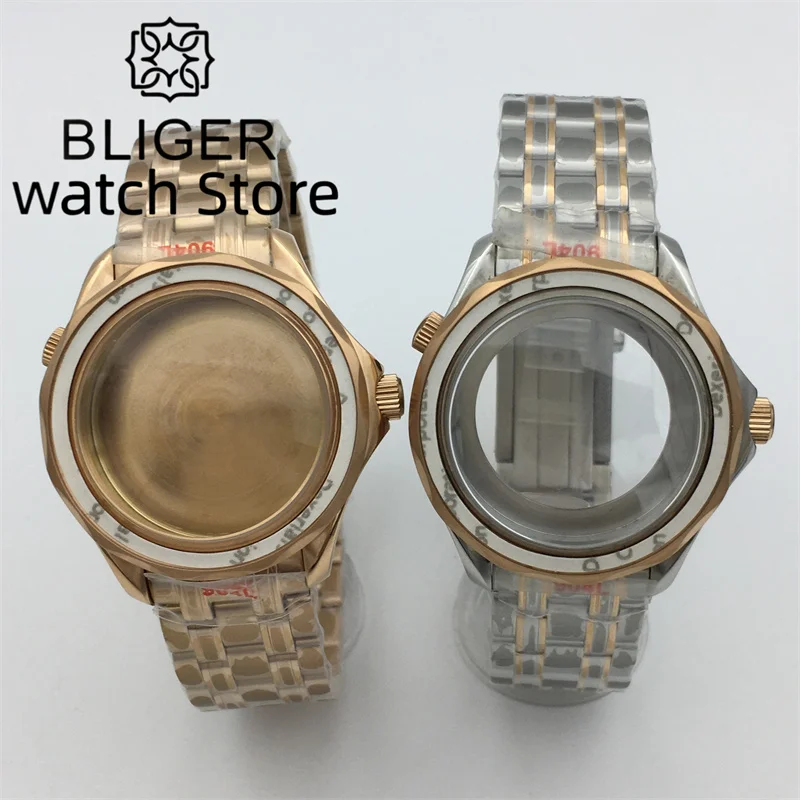 BLIGER 41mm Case Silver Black Rose Gold Sapphire Glass Fit NH34 NH35 NH36 PT5000 ETA 2836 2824 MIYOTA DG Mingzhu Movement