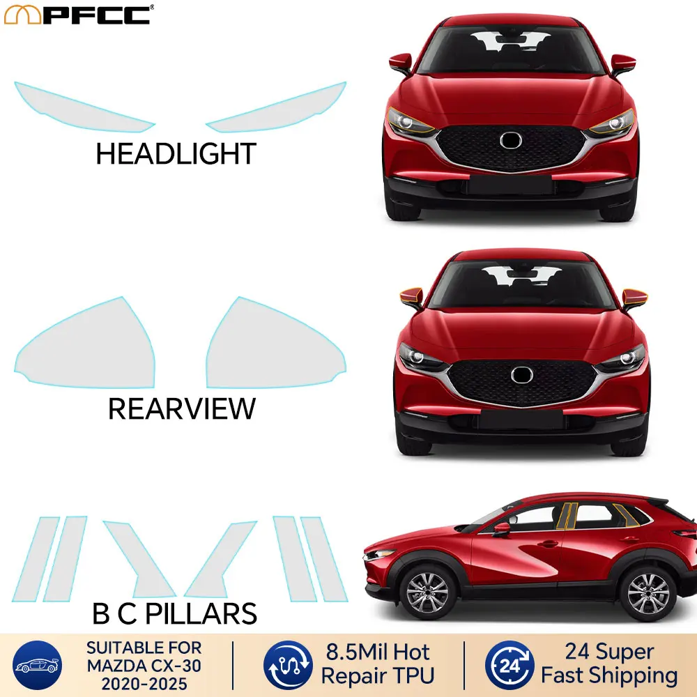 

Для MAZDA CX-30 2020-2025 PPF предварительно вырезанная защитная пленка для фар заднего вида, комплект автомобильных наклеек, защитные аксессуары от царапин
