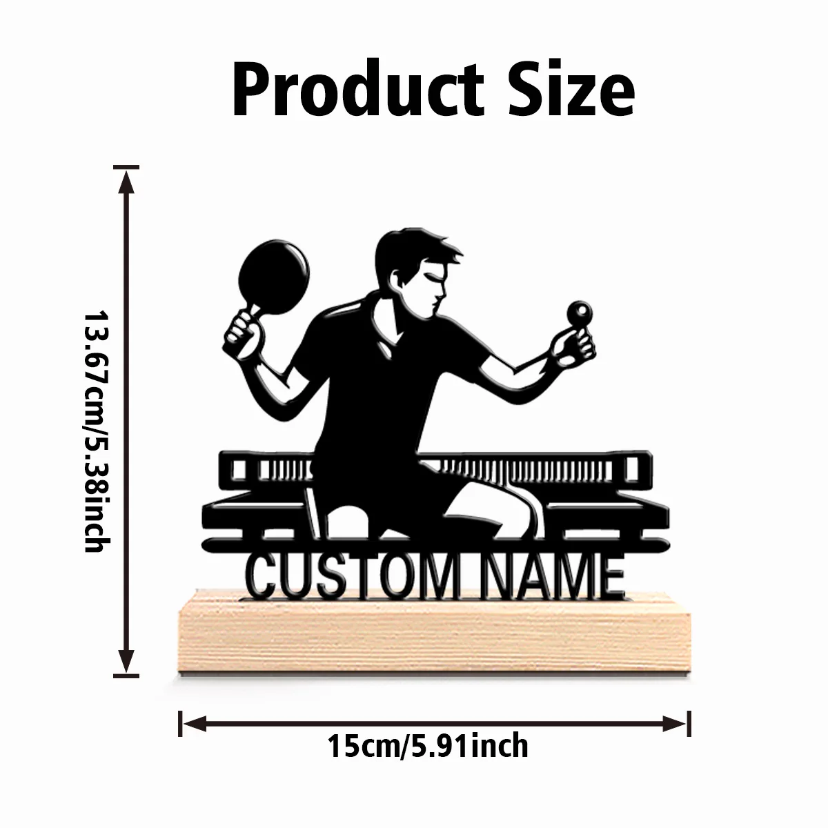1pc Fun Personalized Custom Table Tennis Metal Statues Sports Enthusiast Gift With Wooden Base Perfect For Bedrooms