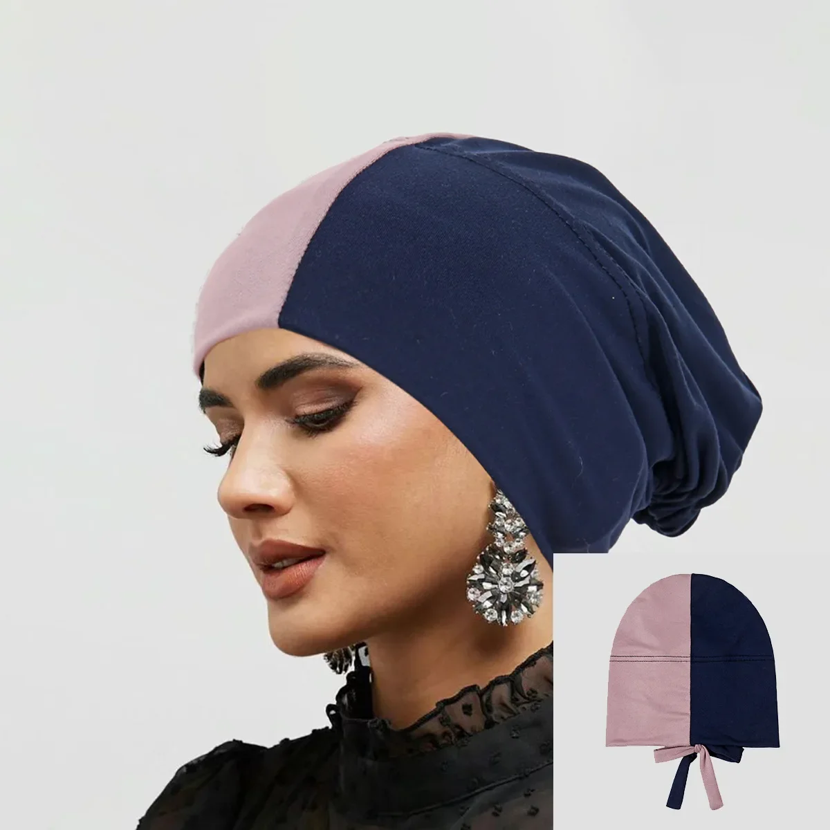 

New Ptchwork Underscarf Women Headscarf Hat Strap Drawstring Bandanas Inner Hijab Muslim Headwear Turban Bonnet Turbante Mujer