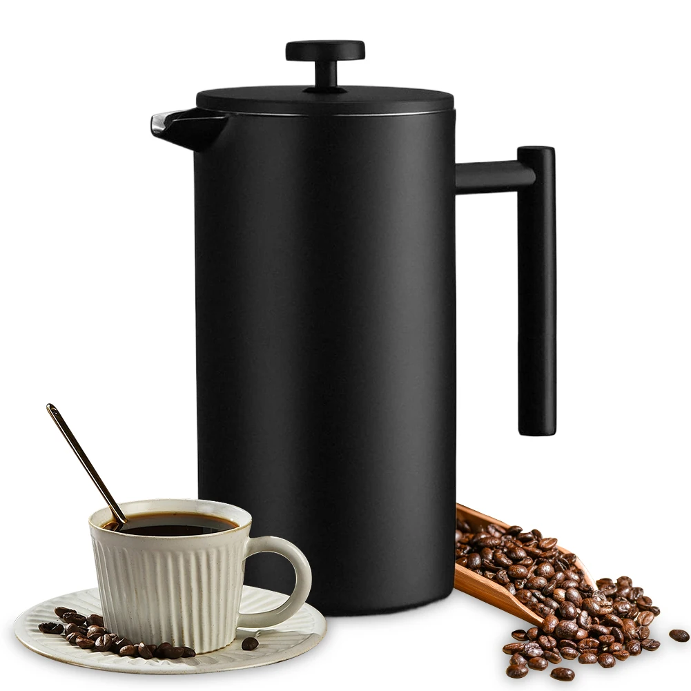 

1000ML Coffee Maker Pot French Press Coffee Maker Stainless Steel Creed Coffee Stovetop Coffeeware Teaware Strainer &3 Filters