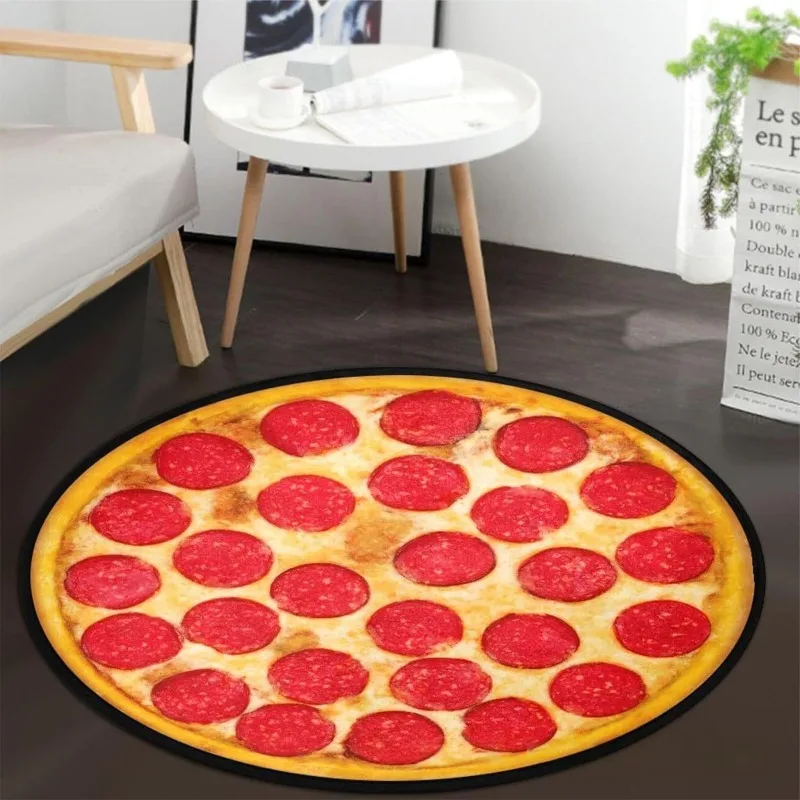 Fun Food-Themed Round Rug – Realistic 3D Pizza, Cookie & Fire Pit Non-Slip Mat for Living Room & Kitchen