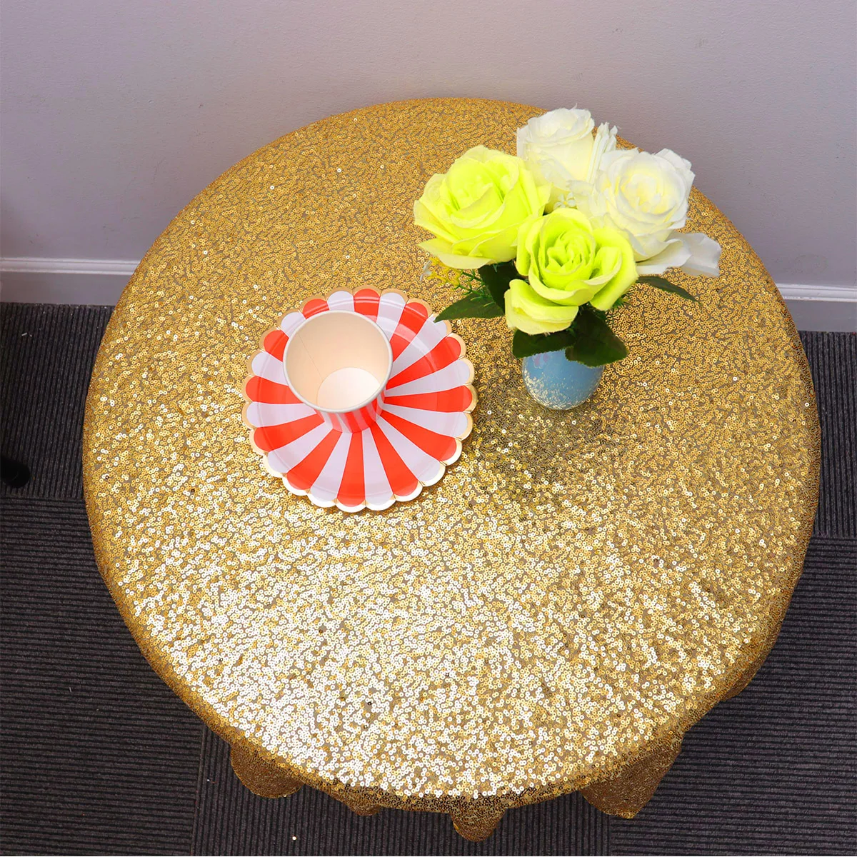 

Golden Sequin Tablecloth Round Shiny Waterproof Stain Resistant Table Cover For Wedding Party Banquet Elegant Runner