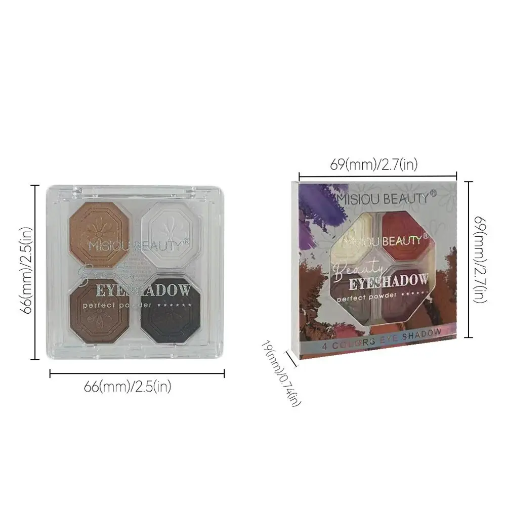 อายแชโดว์4สีกันน้ำสีชมพูสีน้ำตาลเข้มติดทนนานจานสีน้ำเงินม่วงแวววาวสำหรับผู้หญิง