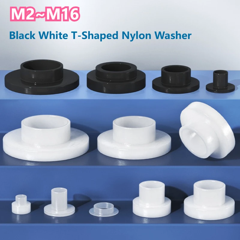 Black White T-Shaped Nylon Washer Plastic Step Spacer Concave Convex Screw Bushing Sleeve Insulation Gasket M2M3M4M5M6M8M10-M16