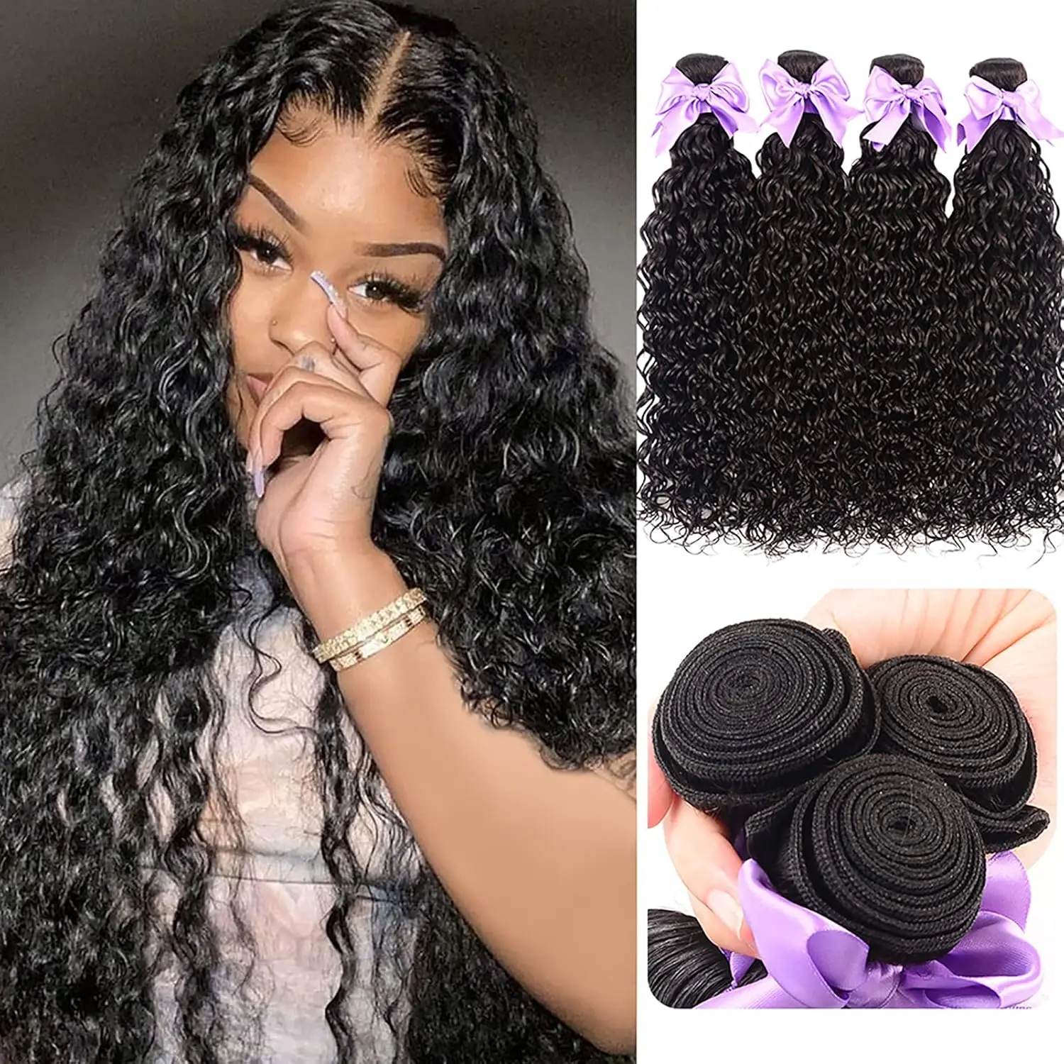 บราซิล Virgin Hair Deep Wave 100% มนุษย์ผมที่ยังไม่ได้ผมมนุษย์ Deep Curly Bundles ผมส่วนขยายสีธรรมชาติ