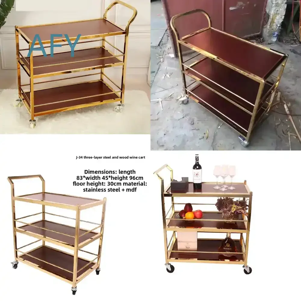 Three-layer Dining Cart for Wine Trolley Mobile Food Delivery Cart for Titanium Service Cart Shop Car Tea Trolley Cake