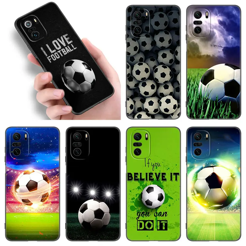 Fire Football Soccer Black Silicone Phone Case For Xiaomi 11 Lite 10T 11T 13T 14 Pro POCO M3 M4 M6 X3 NFC X4 X5 Pro F5