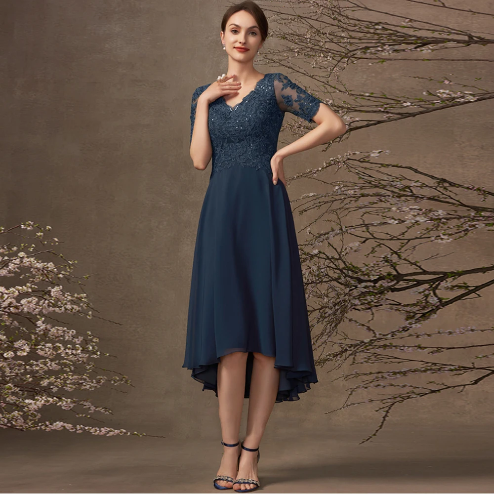 

Navy Blue Mother of Bride Dresses with Chiffon Short Sleeve Wedding Party Dresses Women 2025 Summer New Beach Robe De Soirée