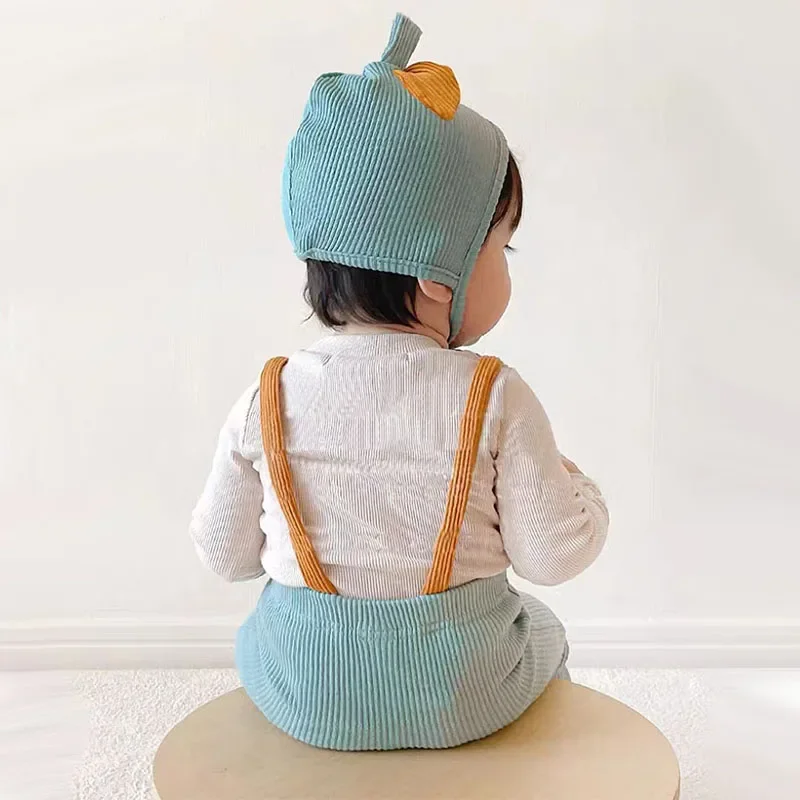 Newborn Infant Baby Boy Girl Rompers+Hats Knitted Overall Jumpsuit Adjustable Strap 2024 Summer Toddler Suspenders Leggings