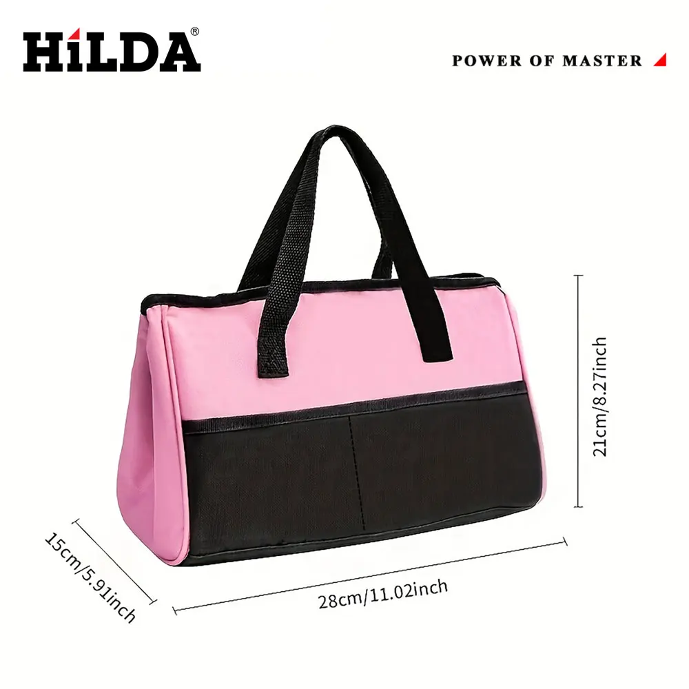 HILDA Pink Tool Bag Multi Functional Maintenance Electrician Shoulder Bag Large Capacity Oxford Canvas Storage and Organization