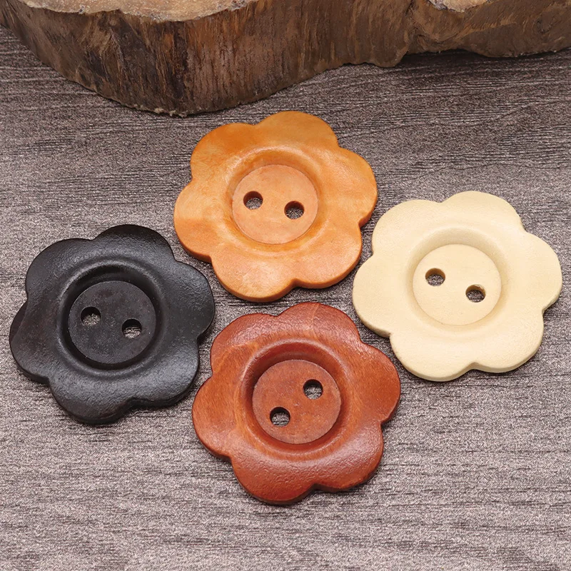 50Pcs DIY Wood Buttons Sewing Accessories Handmade Wood Crafts Clothing Sweater Decoration 2 Holes Wooden Vintage Button