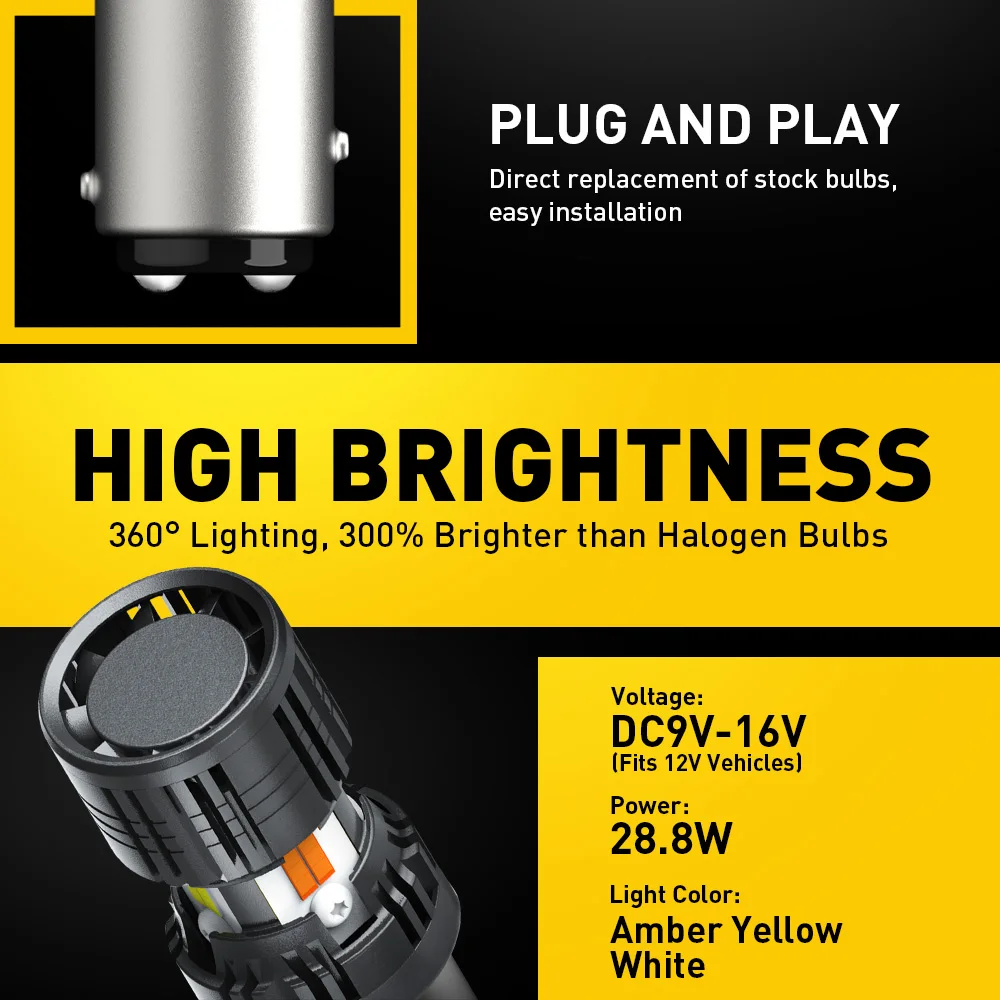 AUXITO 2Pcs Dual Color 1157 BAY15D P21/5W LED Light Bulbs Yellow White Switchback CANBUS DRL Turn Signal Indicator Auto Lights With A Fan 12V