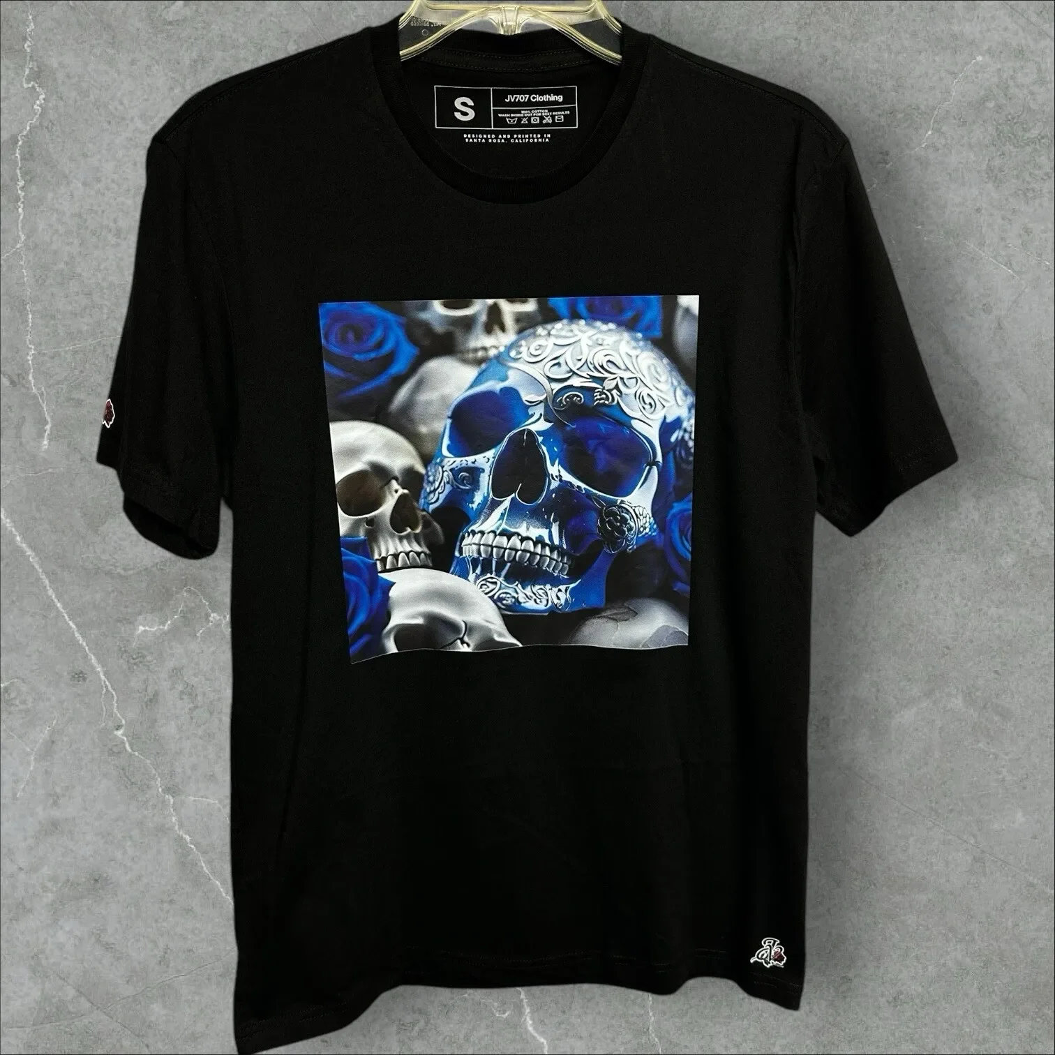 Mens Sugar Skull And Roses Chicano Mexican Style Shirt Black Size S 100% Cotton