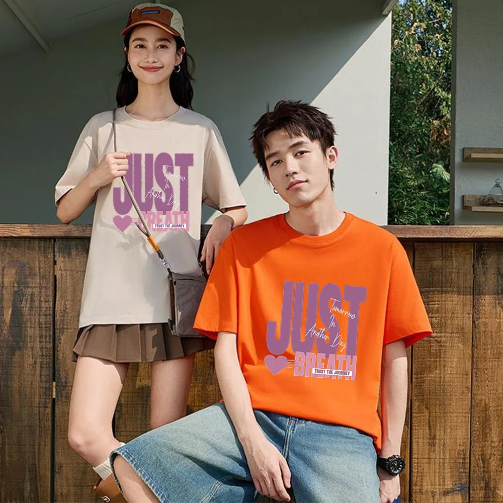 Just Breathe Quote Letter Tee Printed T Shirt Breathable Fabric S-XXL Personalized Custom Aesthetic Graphic Top Unisex Fit Casua