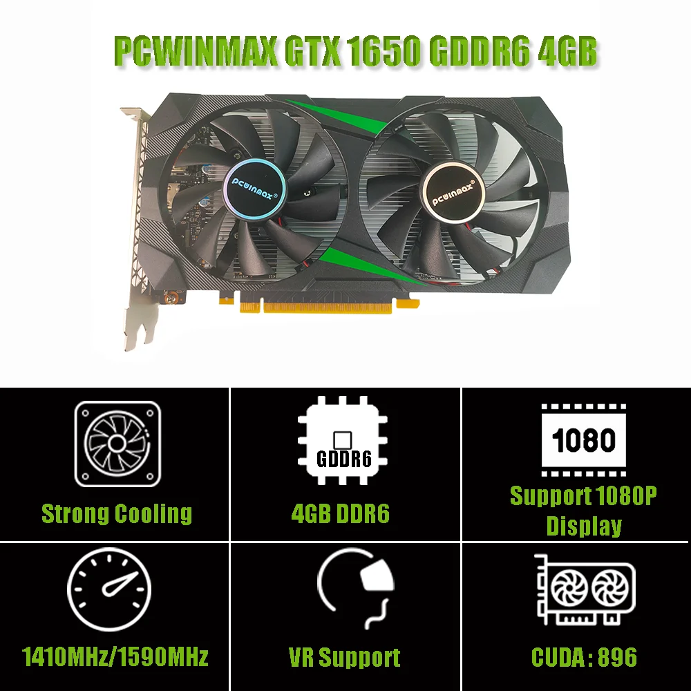 PCWINMAX GTX 1650 4GB GDDR6 128BIT Original Gaming GPU Graphics Card Dual Fan GTX1650 Placa de Video for Desktop PC