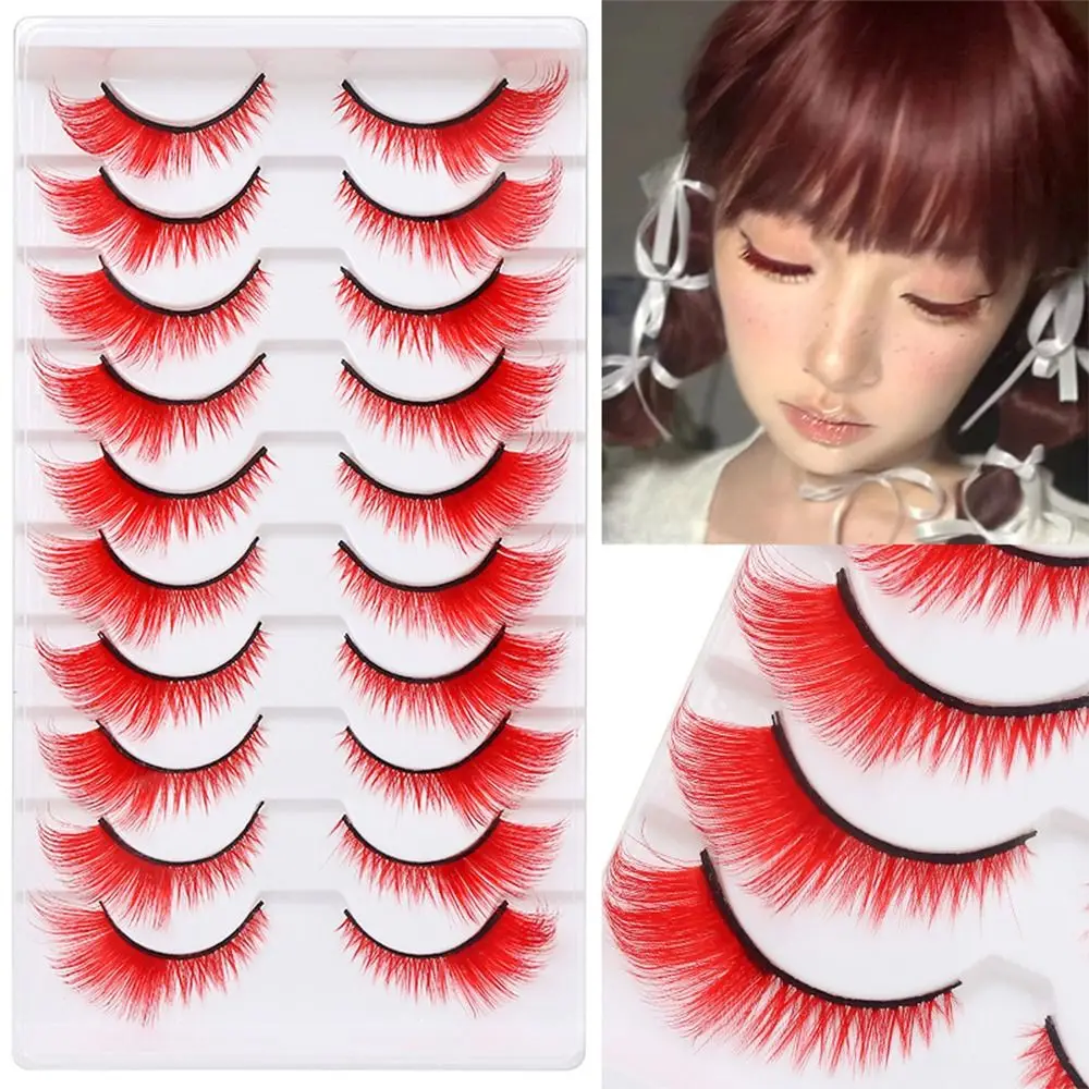 10 Pairs Dramatic Look Colored Lashes Colorful Soft Fluffy Cat Eye Eyelashes Red Green Pink Blue Yellow Fake Eyelashes