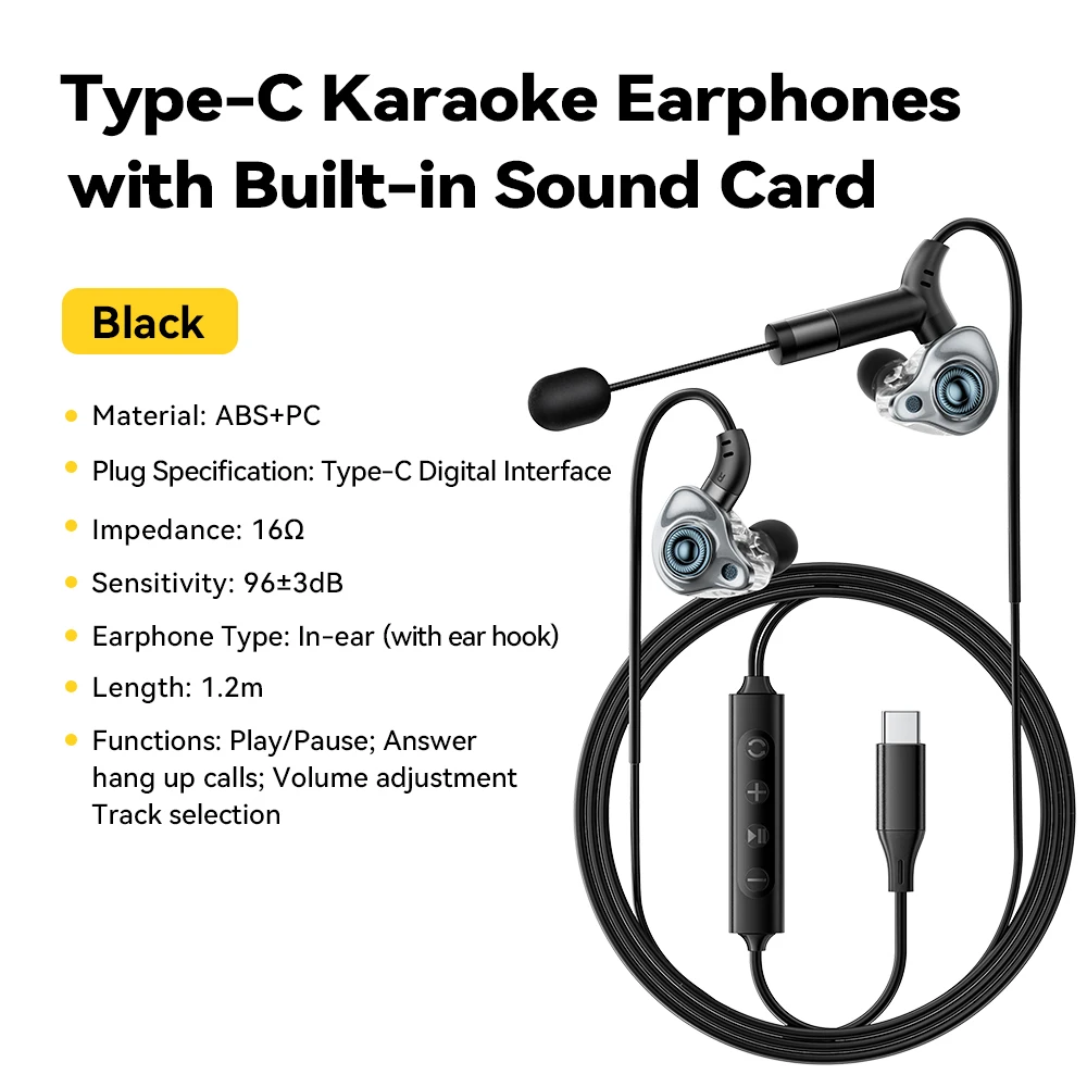 Essager Type-C Oordopjes Bedrade Bluetooth Karaoke Oortelefoons met Microfoon Ingebouwde Geluidskaart HiFi Stereo Muziek voor Zingen/Gamen/Live