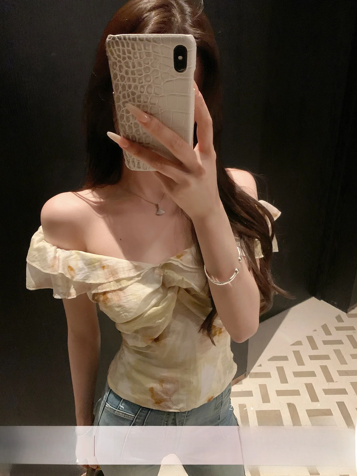 

YOLI Zhang Yuli Date Night Floral Heart One oulder Tube Top Women Slimming ort Sve Breathable Korean Sle irt