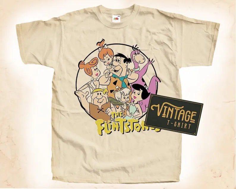 The Flinstones T shirt Tee Natural Vintage Cotton Movie Poster Beige All Sizes