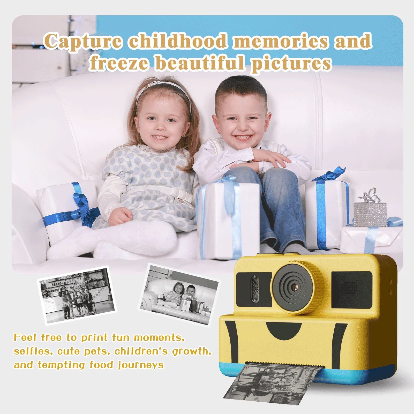 Kids instant camera digital camera with flash light Christmas gifts for kids aged 3-12 years old Zero ink printing camera